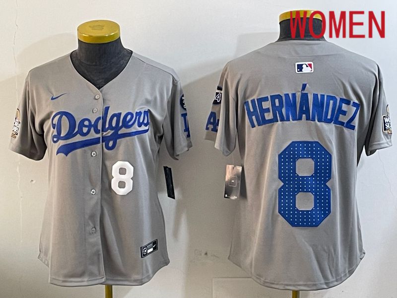 Women Los Angeles Dodgers 8 Hernandez Grey Game 2024 Nike MLB Jersey style 12053